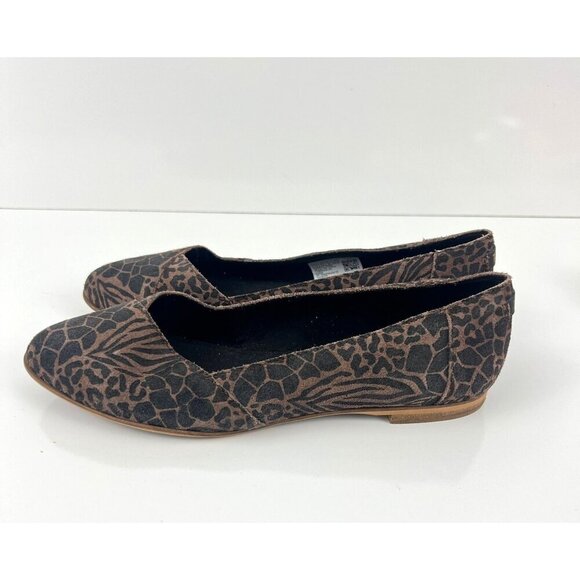 TOMS Womens Julie Leopard Suede Flats Slip On W 7.5 Shoes Black Brown - Picture 3 of 8